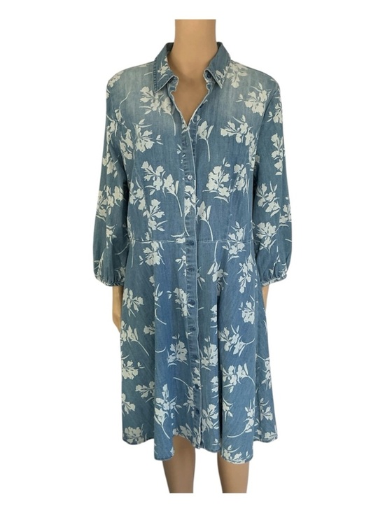 dressbarn Dresses & Skirts - Dressbarn Blue Floral Bottom Down Midi Long Sleeve Floral Western Chambray Dress